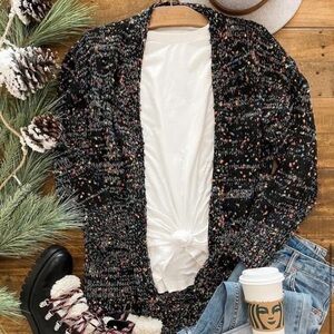 Black Confetti Cardigan Pockets Sz Small Sweater